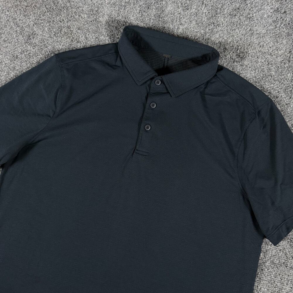 Lululemon Evolution SS Polo Shirt Mens M/L Navy Blue Golf Performance